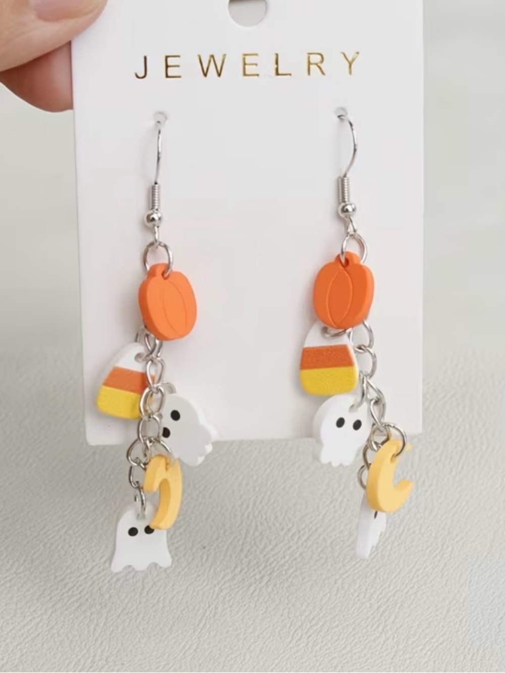 NWT Vintage Halloween Acrylic Charm Dangle Drop Earrings 💀🎃🌙